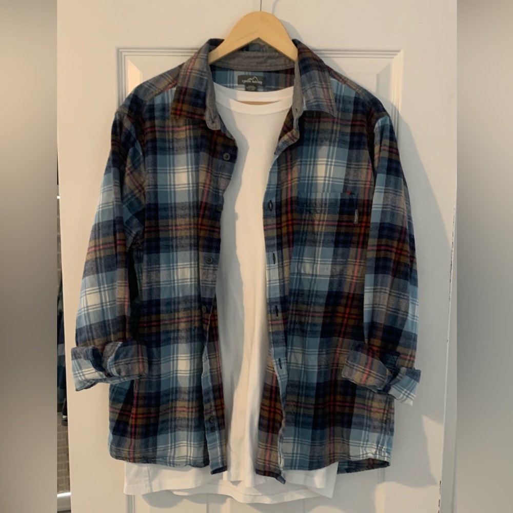 Eddie Bauer Blue Plaid Cotton Button-Up Shirt